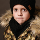 Zimný detský pletený nákrčník s fleecom black