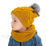 Detská/dámska zimná pletená podšitá čiapka - vrkoče horčicová