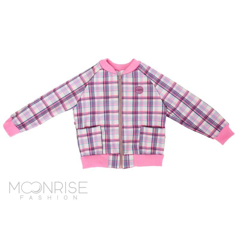 Detská softshell bomber bunda - check pink