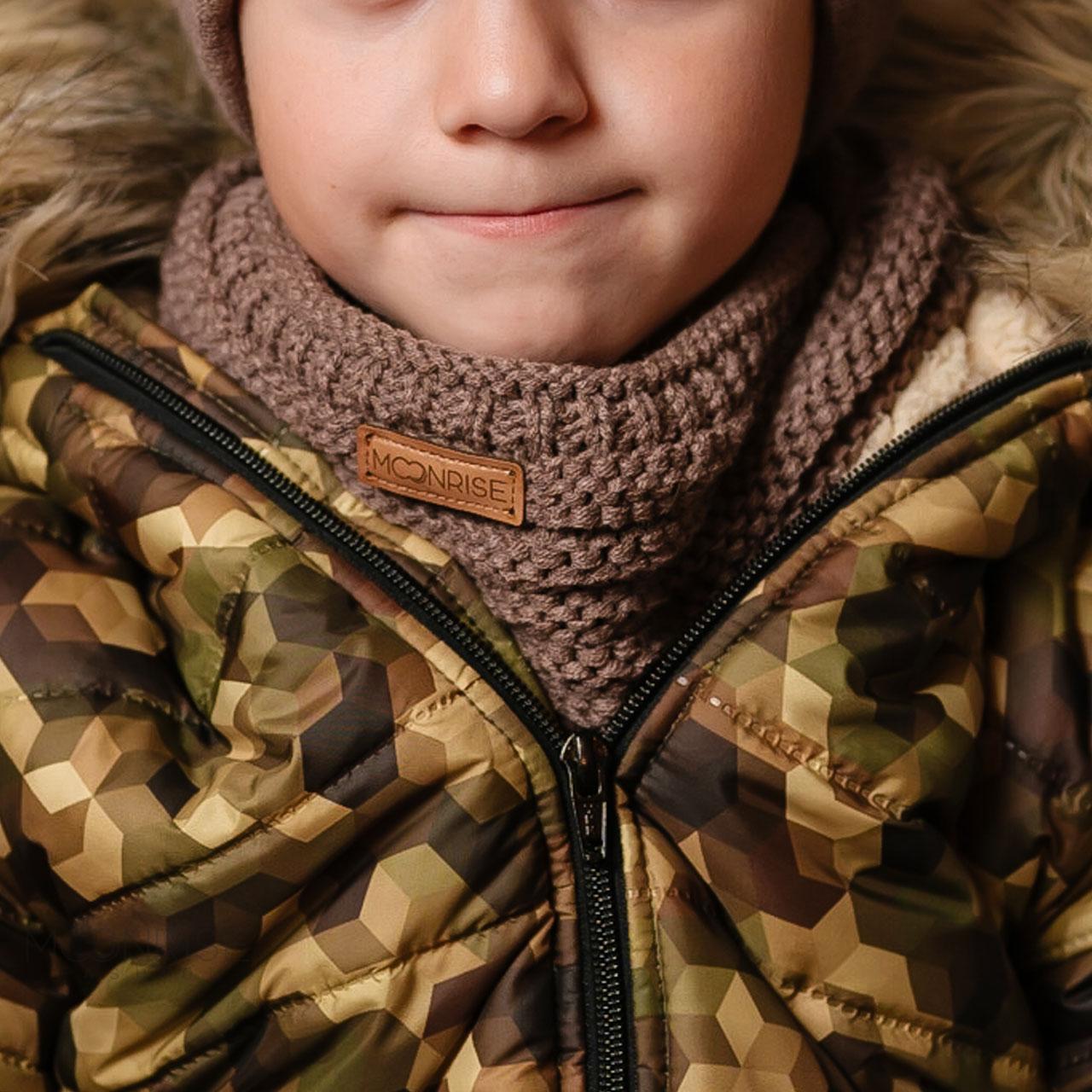 Zimný detský pletený nákrčník s fleecom taupe