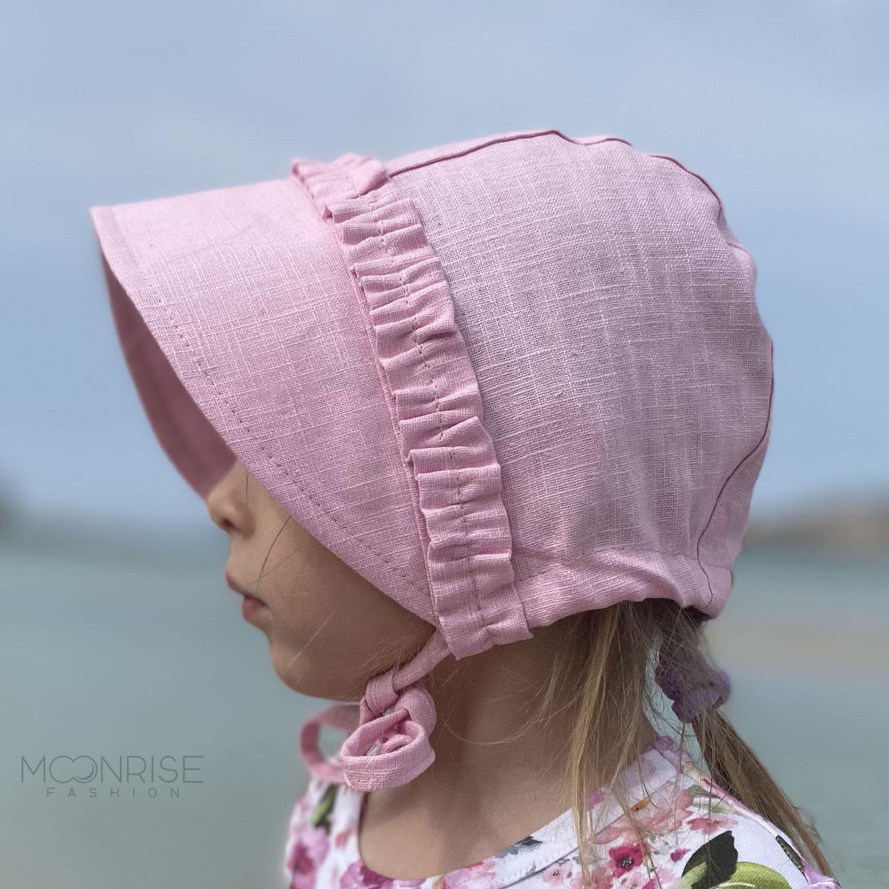 Ľanový čepiec s volánom - pink