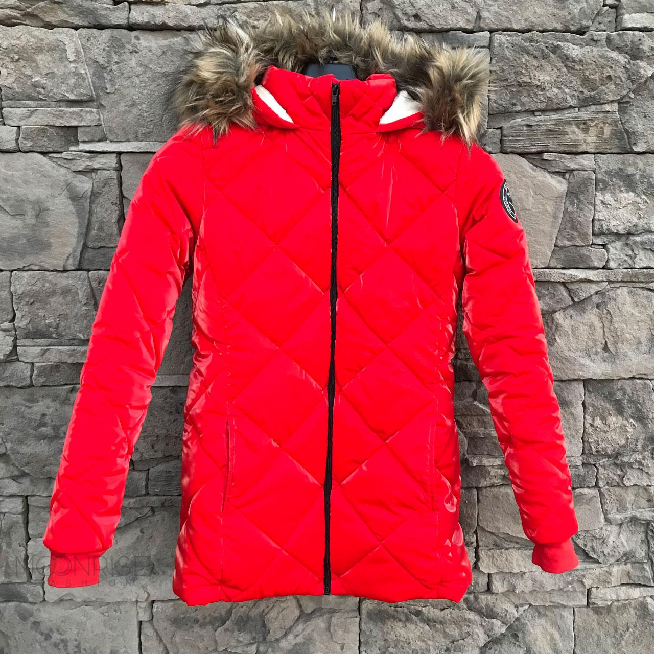 Dámska zimná bunda - red zamatový efekt