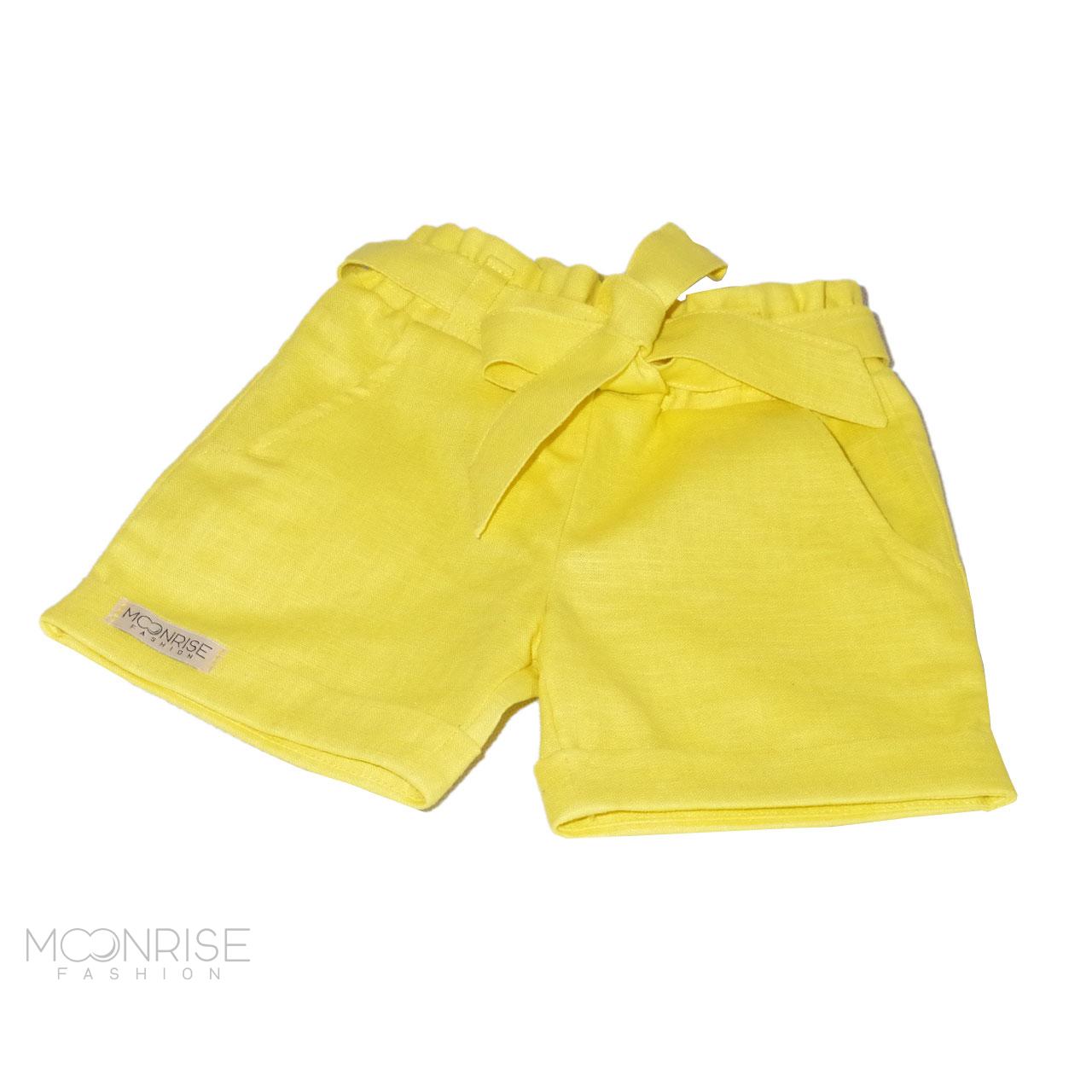 Detské ľanové kraťasy s opaskom - yellow