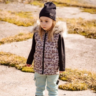 Detská jarná vesta - LEO taupe s odjímateľnou kožušinkou