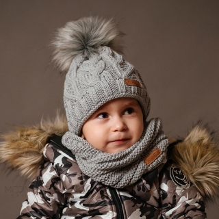 Zimná pletená podšitá čiapka - vrkoče grey