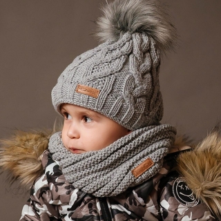 Zimný detský pletený nákrčník s fleecom grey