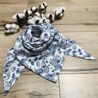 Mušelínový šálik - blue paisley