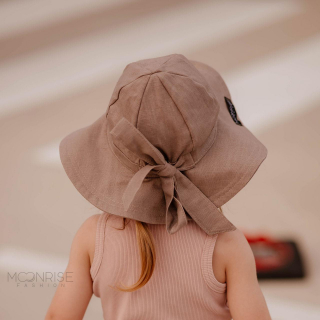 Detský ľanový klobúk taupe s mašľou