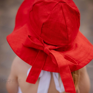 Detský ľanový klobúk red s mašľou