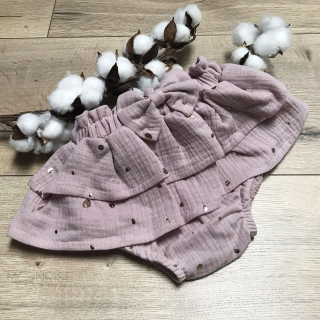 Mušelínové čukotky s volánmi a mašličkou - old rose dots
