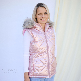 Dámska vesta s odjímateľnou kožušinkou - shiny pink