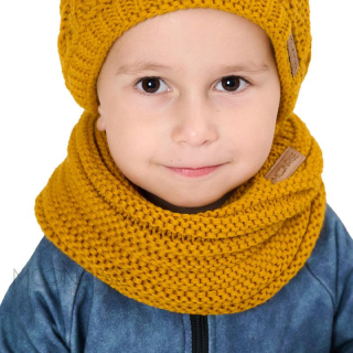 Zimný detský pletený nákrčník s fleecom horčicová
