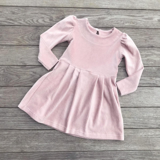 Detské pohodlné menčestrové šaty s riaseným rukávom poudre pink